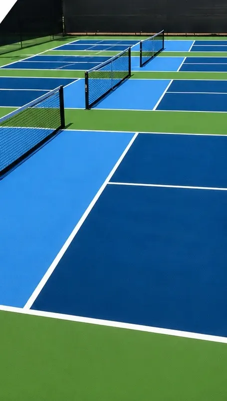 Outdoor pickleball courts with nets