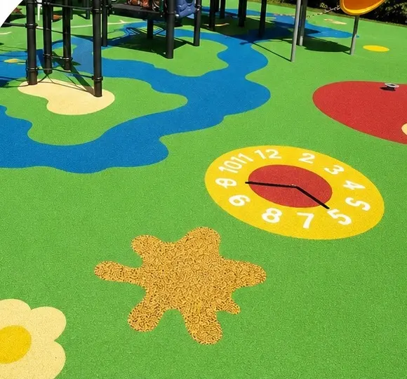 Colourful EPDM rubber safety surface in a playground
